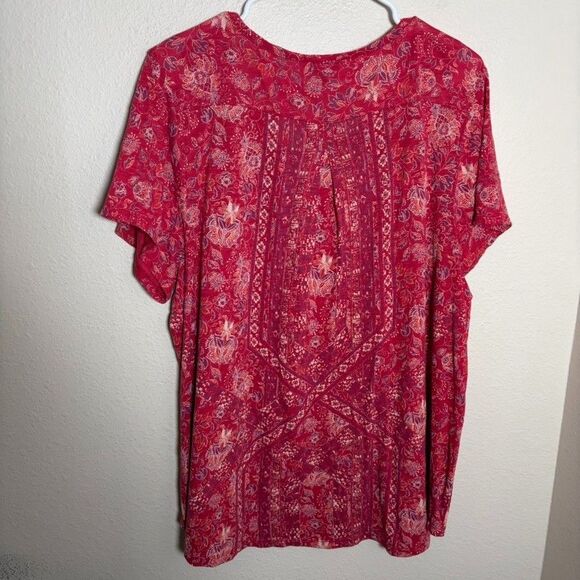 Lucky Brand T-Shirt Women's 2X Red Printed Short Sleeve Casual Printed Top - Picture 4 of 8